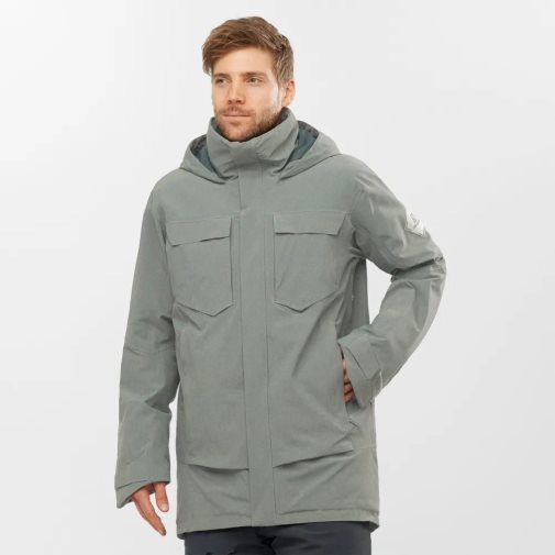 Salomon Stance Cargo Insulated Hooded Men's Ski Jackets Olive | 396-ITHFCG