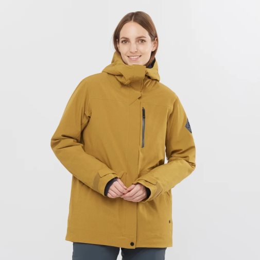 Salomon Stance Cargo Insulated Hooded Women's Ski Jackets Yellow | 376-VDTZAX